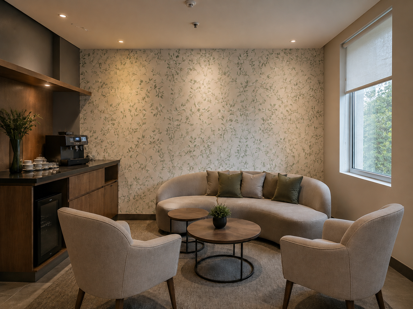 Sala elegante com poltronas em bege