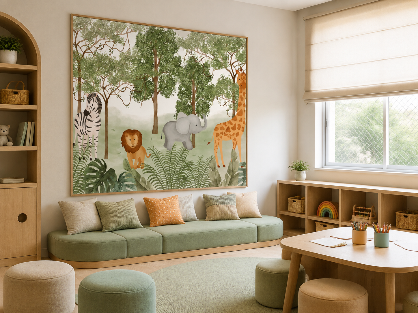 Brinquedoteca com mural de natureza